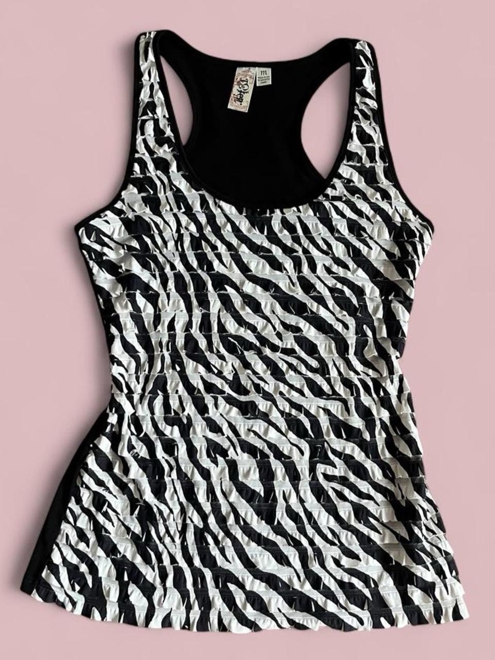 Y2K Emo Scene McBling Zebra Print Ruffle Tank Top Women Jr M L8ter
